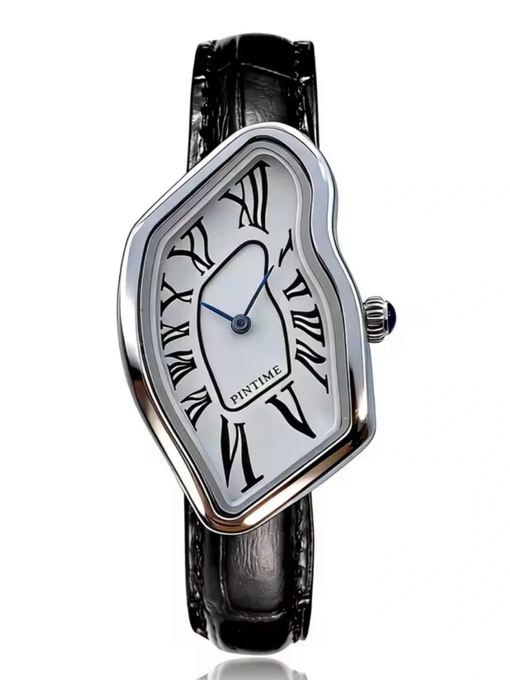 New unisex PINTIME Distorted White Dial Leather Strap Watch